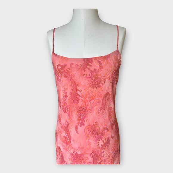 Vintage 90s Y2K City Triangles Ruffled Layered Slip Dress Pink Paisley 11 Flirty - Picture 7 of 9